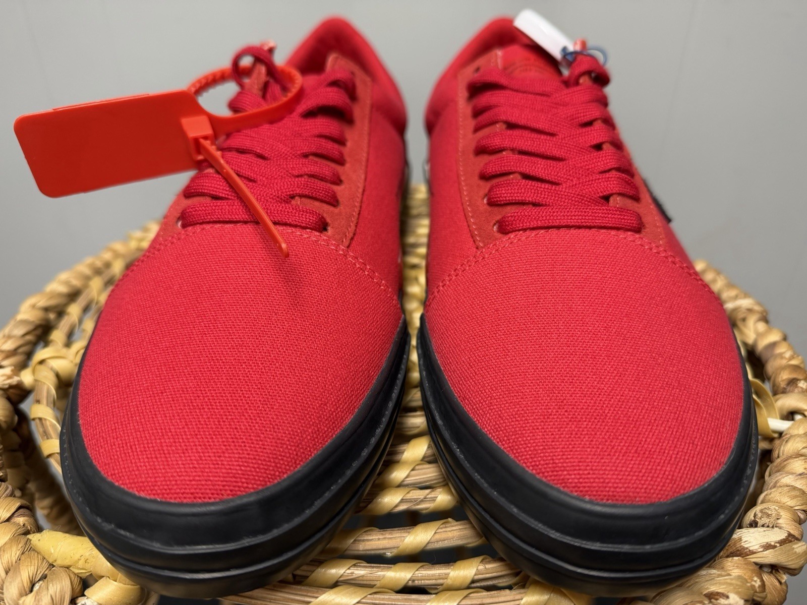 Off-White Vulcanized Striped Low Top Sneaker Red Men’s Size 11.5 EU 45 image 3