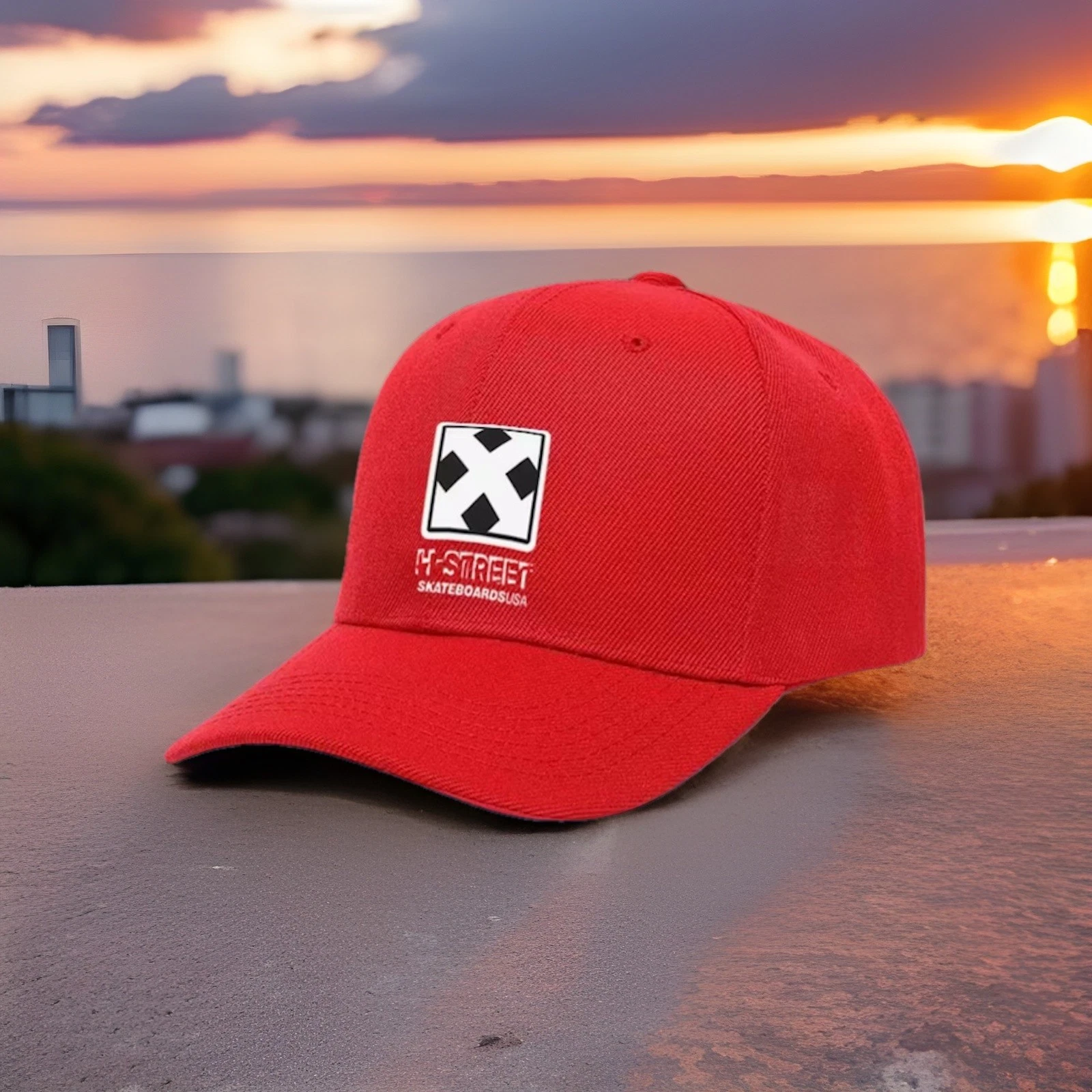 Adult Skateboard Hat With H Street 80’s Logo Cap Red Adjustable 🛹