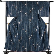 Hoteiya Kimono Cherry Blossom M Silk Blue 155.5cm Used Fine Pattern