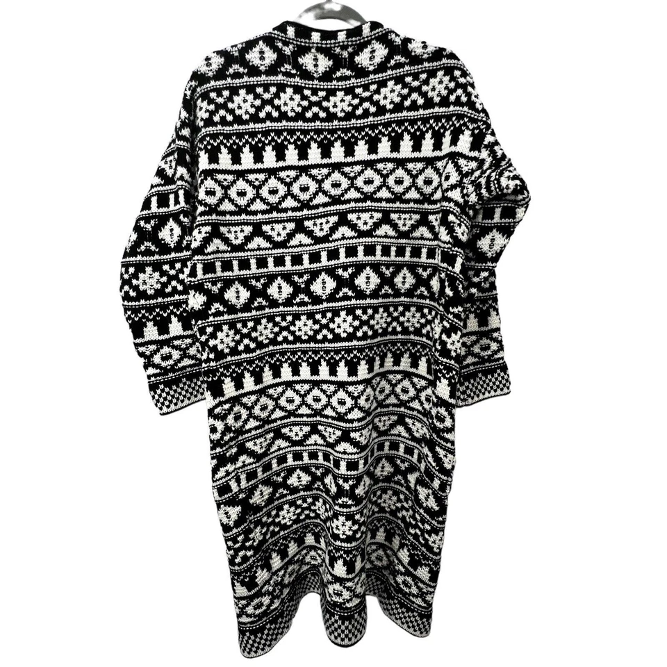 Cárdigan abierto Michelle Nicole negro blanco jacquard plumero mezcla de lana para mujer talla S Foto 2 de 4