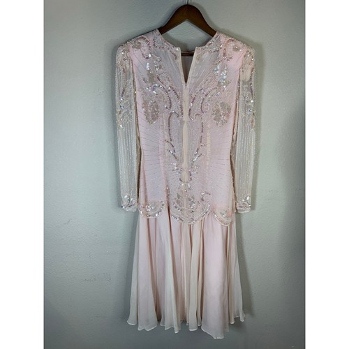Vintage Twilight Connection Pink Beaded Sequin Dress Silk Size S Flapper Gown - Picture 2 of 15