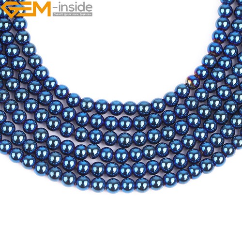 Round Blue Metallic Coated Reflections Hematite 15'' Beads For Jewelry Making - Picture 21 of 50