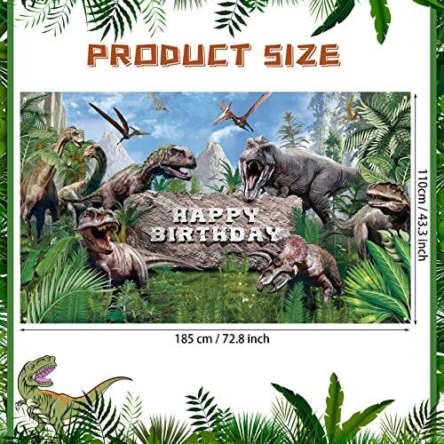 Dinosaur Theme Backdrop Banner Polyester Dinosaur Happy Birthday Photo - Foto 3 di 8