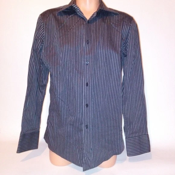 INC International Concepts Medium Button Up Shirt Black Gray Long Sleeve Men - Image 2 of 4