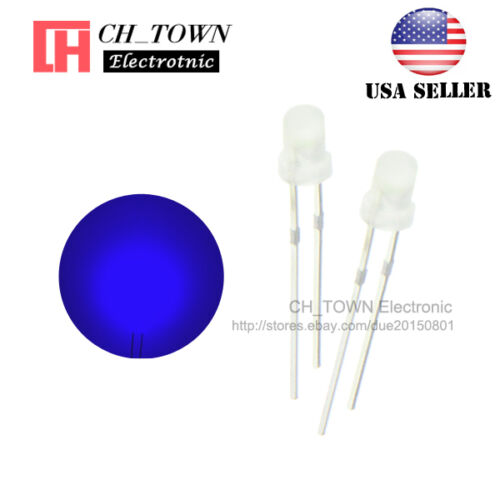 100pcs 3mm Diffused White Color Blue Light Round Top LED Emitting Diodes USA - Photo 1 sur 3