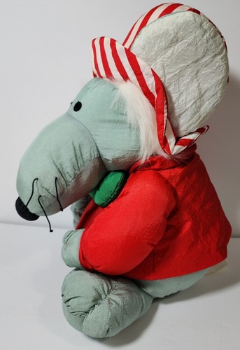 Vintage JS Int Weihnachten Maus Plüsch Nylon Fallschirm Material 14 Zoll mit Original Etikett - Bild 3 von 10