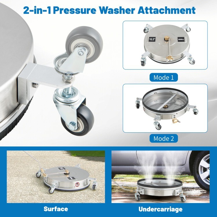 4000 PSI Stainless Steel Pressure Washer Surface Cleaner Decks w/Rolling Casters