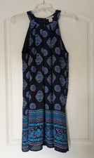 Artisan NY Womens Blue Floral Casual Dress Halter like Neckline Shift Size 8