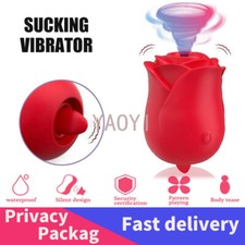 Rose Clit Licking Pump Sucking Vibrator G-spot Dildo Oral Sex Toys for Women USA
