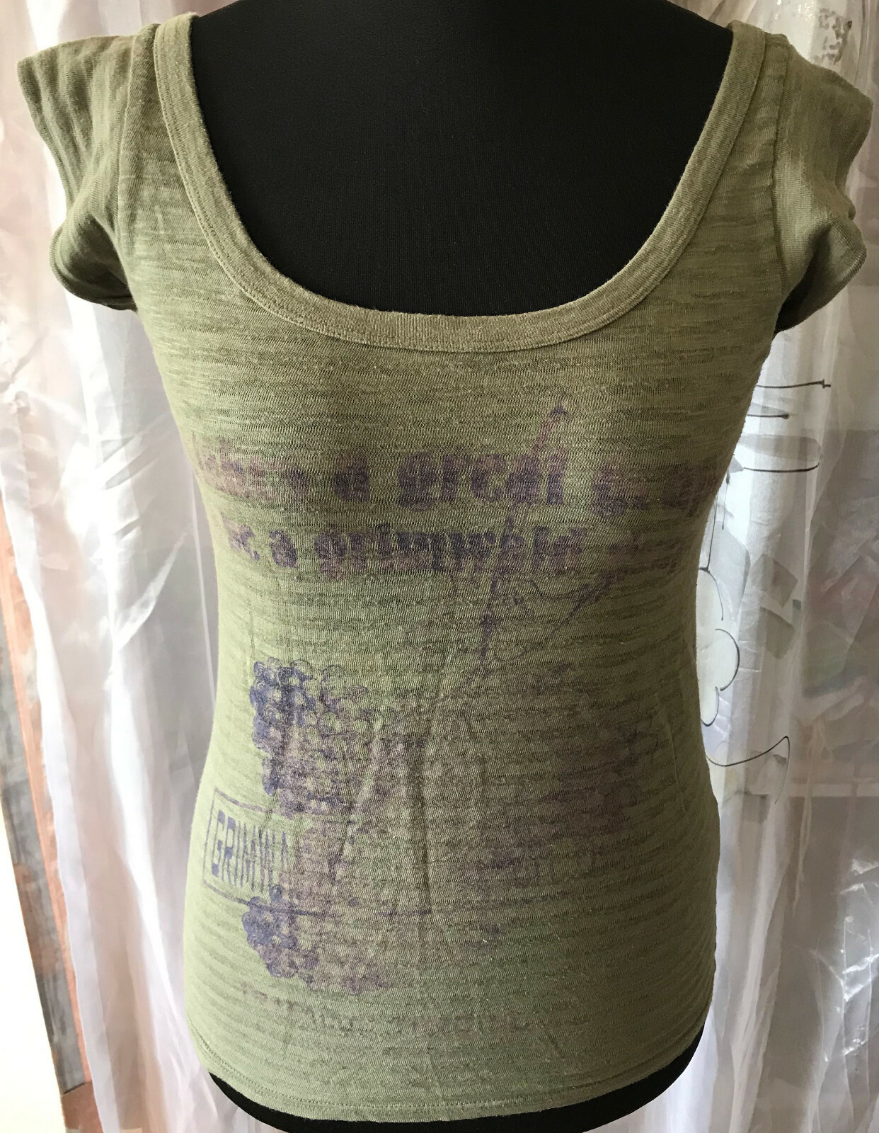 Stylishes Damen TOP Träger-Shirt Gr M navy Grün used Look