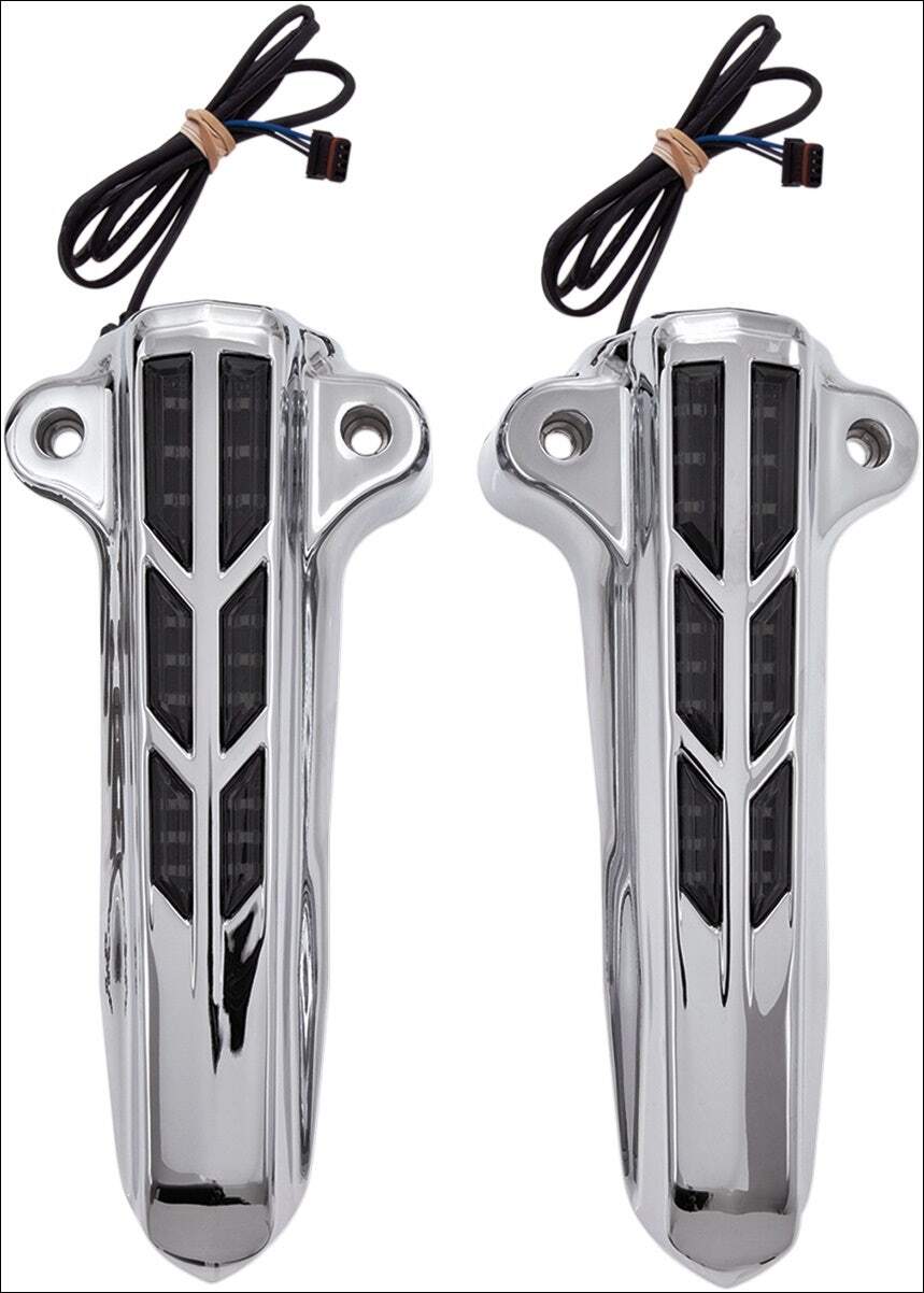 Ciro Chrome Lower Leg Slider Covers w/ Amber LEDs for Harley Touring FLH/T 14-19