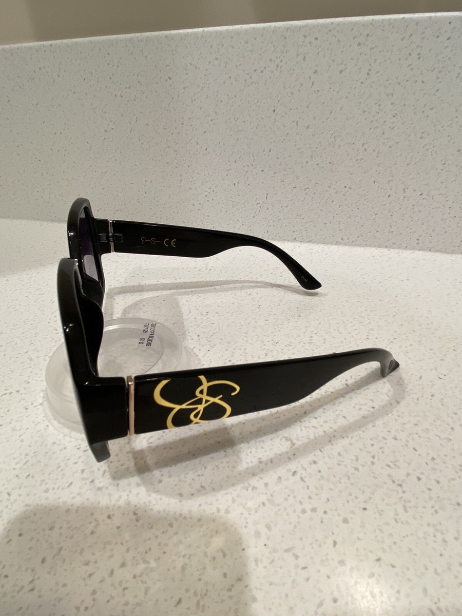 JESSICA SIMPSON Oversized Sunglasses Black Frame Purple Lenses JS