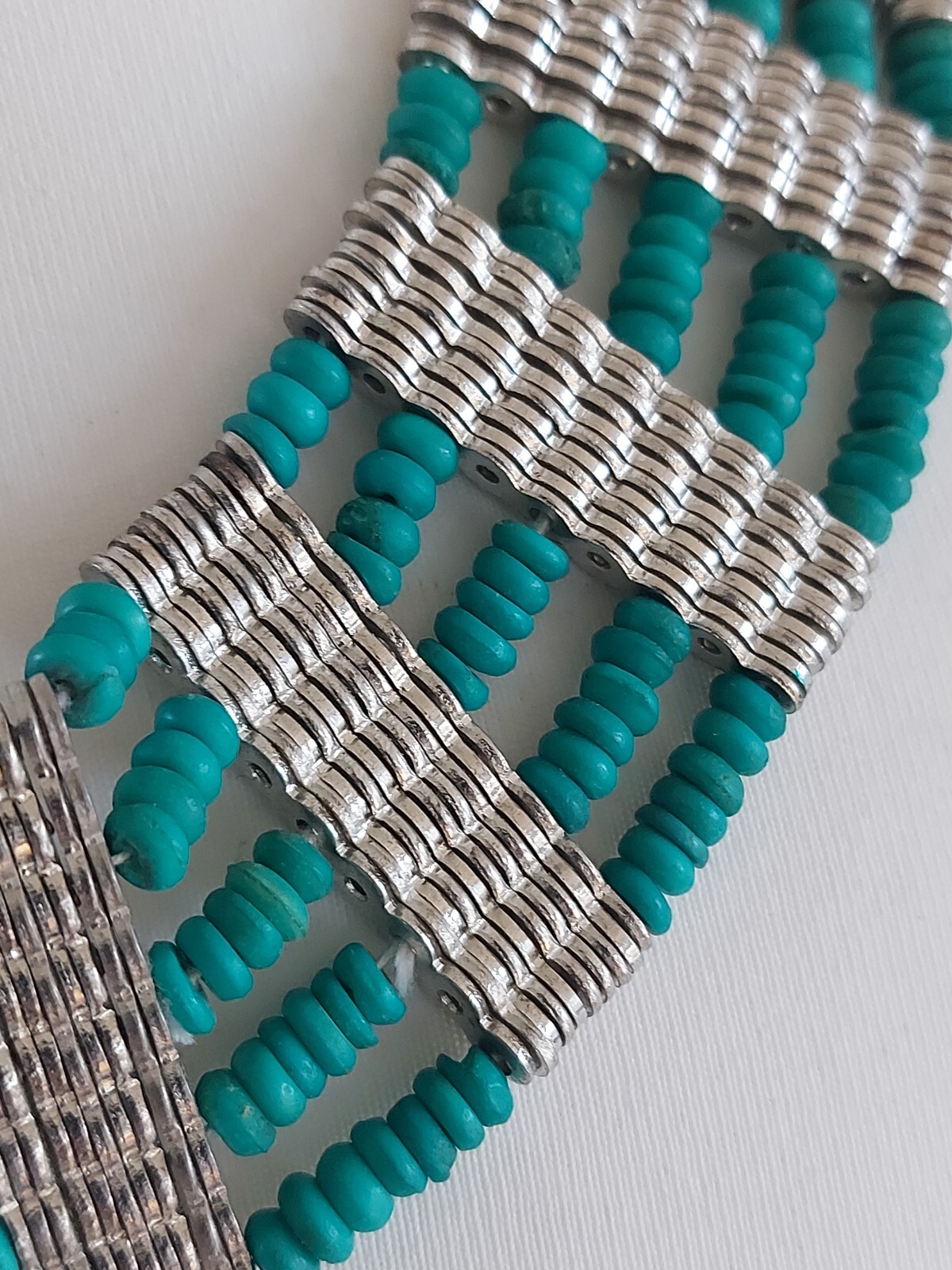 Statement Cleopatra Style Necklace Silvertone & T… - image 7