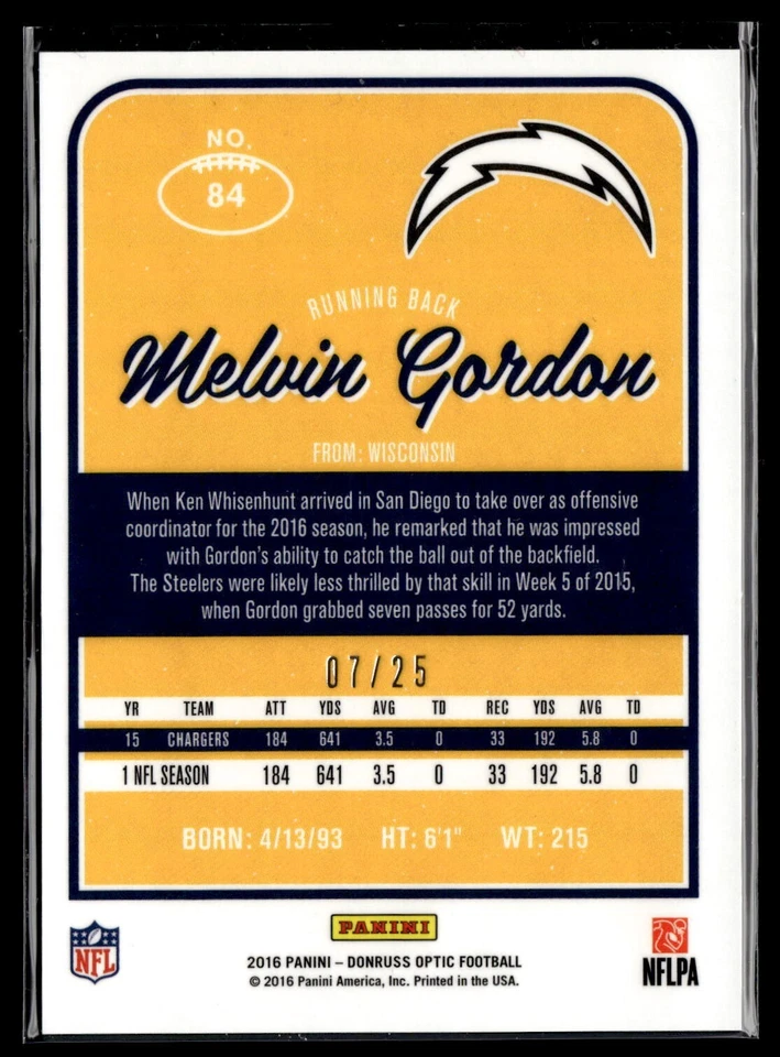 2016 Donruss Optic Black #84 - Melvin Gordon /25 - Image 2 of 2