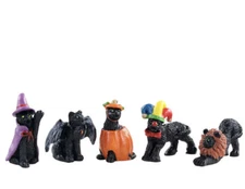 Lemax Spooky Town Halloween Cats -Set Of  5-Halloween Village Carnival
