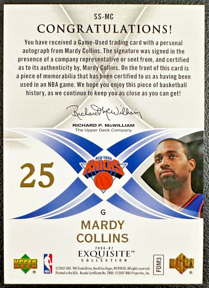 MARDY COLLINS 2006-07 UD Exquisite Collection Scripted Swatches Patch Auto 22/25 - Image 2 of 2