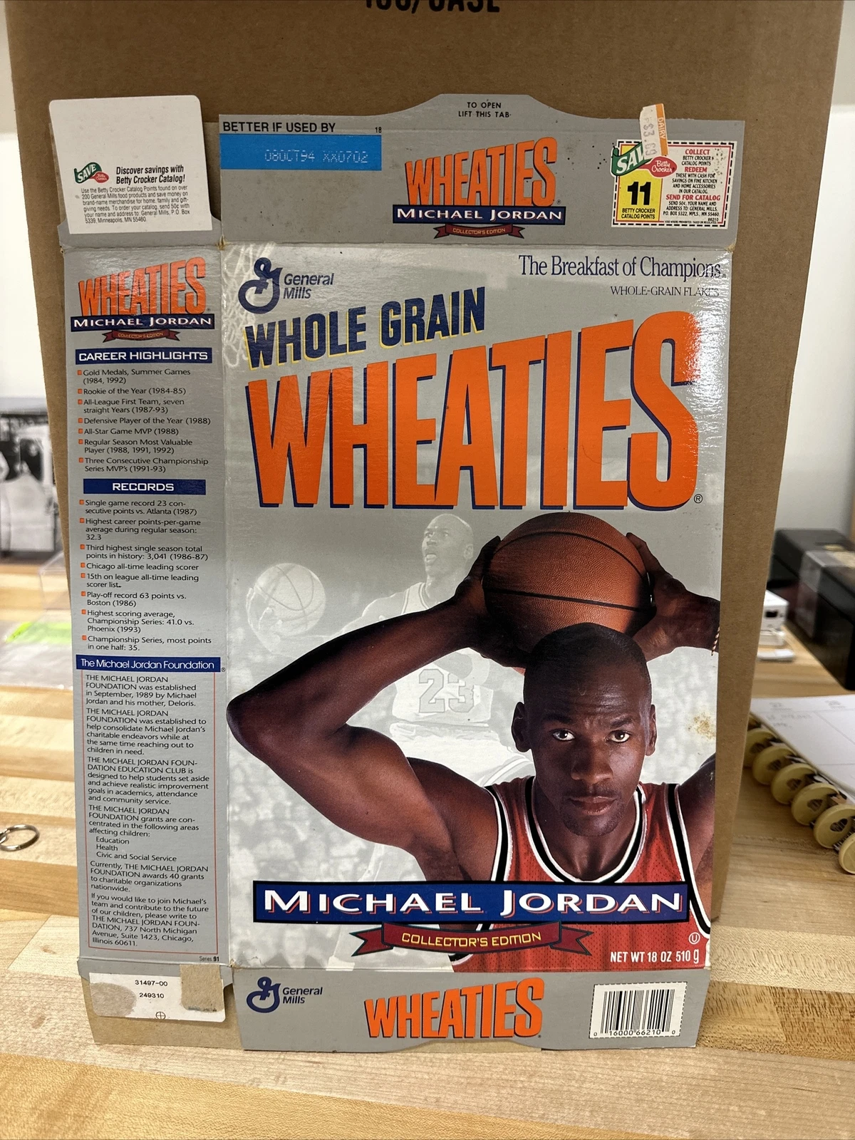 Michael Jordan Collector's Edition scatola Wheaties piatta 1994 Chicago scatola bulls 104