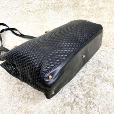 Auth BALLY Chain Handbag Tote Shoulder Bag #7707 Black Leather 