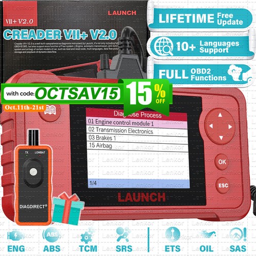 2024 LAUNCH Creader VII+ V2.0 Car OBD2 Scanner Diagnostic Tool ETS SAS