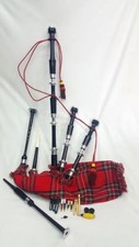 Great Highland Bagpipe Black Finish Rosewood Silver Mounts Royal Stewart Tartan