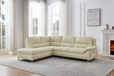 Ivory Cream High Grade Genuine Leather Corner Sofa LH Facing + USB  TUSCANY