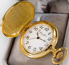 Eichmüller Quartz Savonnette Sprungdeckel Taschenuhr Gold mit Karabiner Kette