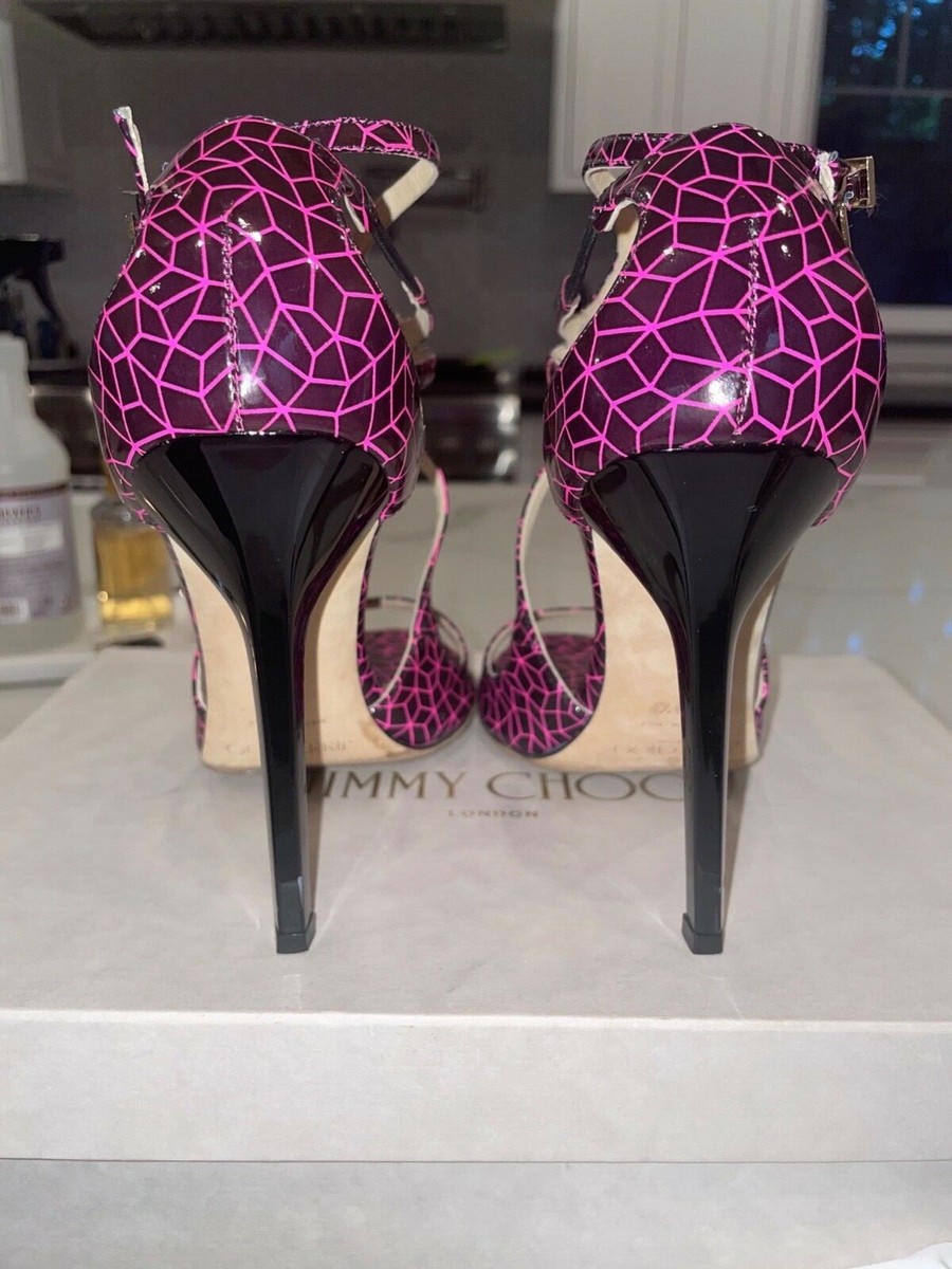 Jimmy Choo Lang 38.5 pink strappy heels Patent leather open