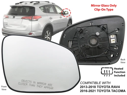 For Mirror Glass Heated 2013-18 RAV4 2016-21 TACOMA 13-17 4Runner Passenger Side