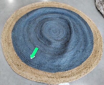 RYL BLUE / NATURAL 5' X 5' Broken Thread Rug Reduced Price 1172747870 NF801D-5R