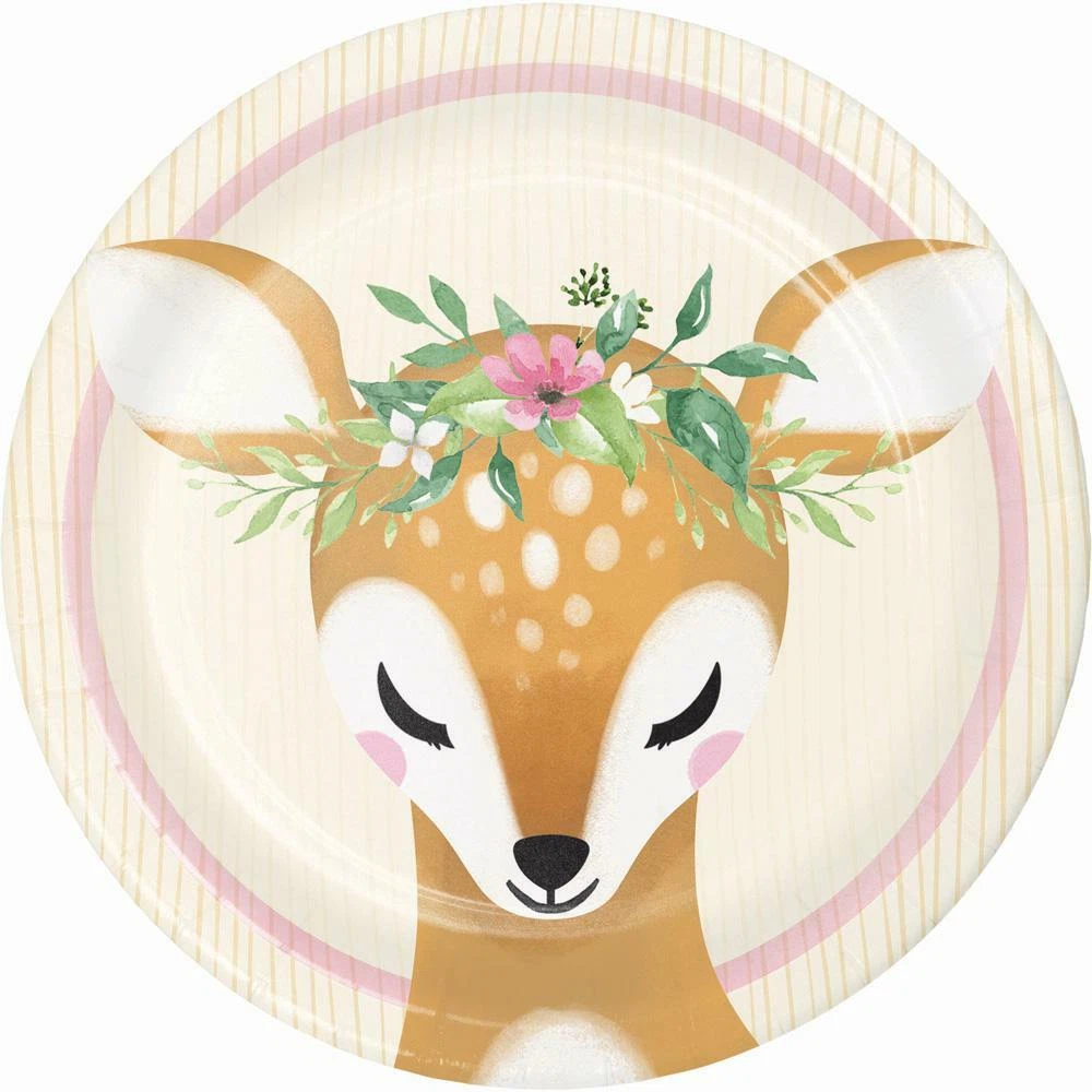Pink Deer Paper Plates Girls Birthday Party 1st Birthday Baby
