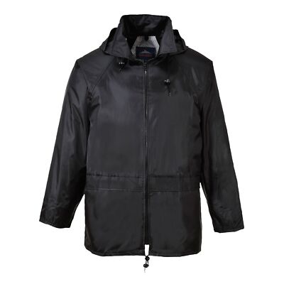 Men's Lightweight Waterproof Hooded Safety Rain Jacket 5X-Large Big Black