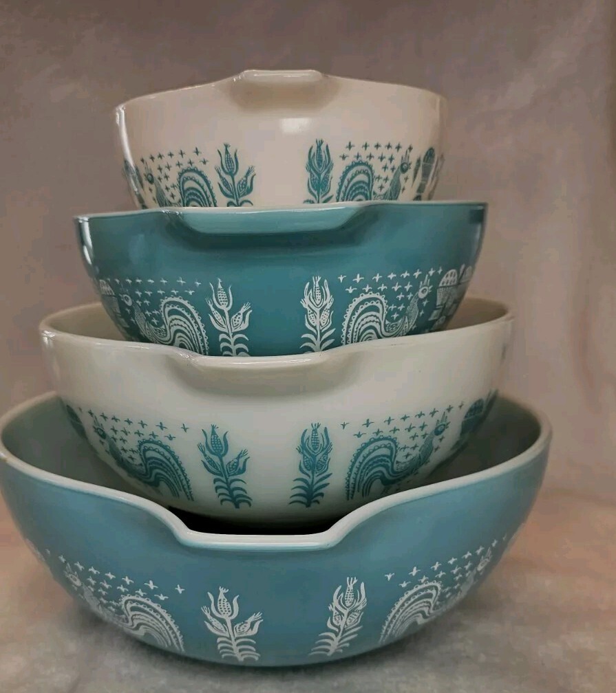 食器 Vintage Pyrex Butterprint Cinderella 4pc 1950s PYREX Amish BUTTERPRINT Cinderella Mixing Bowls 4 piece SET
