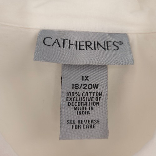 Catherines NWT embroidered button down top Plus Size 1X white roll-tab sleeves - Picture 7 of 12