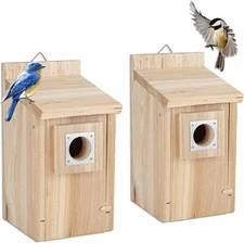 CARTMAN 0.6 Inch Thick Wood Bird Houses with Stainless Steel Guard, 2 Pack