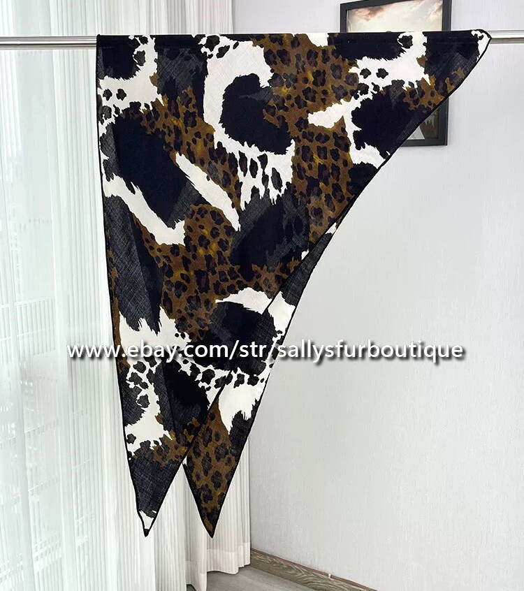 Sallys Cashmere & Silk Wrap Scarf Leopard Print Large Triangle Shawl 210*120cm