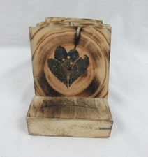 Coaster Set of 4 with Base Hand Crafted Rough Cut Reclaimed Wood Primitive Style