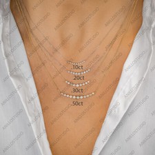 Natural Diamond Graduated Bar Chain Necklace 14k White Gold Layered Necklace