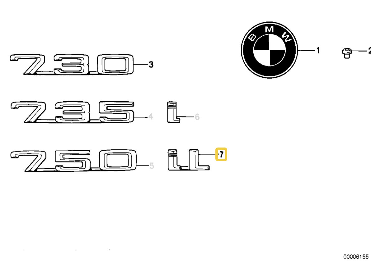 BMW E32 IL Trunk Lid Emblem 51141969467 Fits 735 and 750 Models 