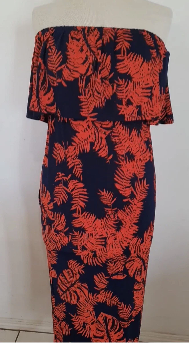 BOOHOO Tropical Hawaii Palm Leaf Stretchy dress 8 Maxi party boho