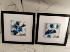 2 Framed (9 inches) Original Signed Modern Abstract Acrylic Oil Paintings w/COA