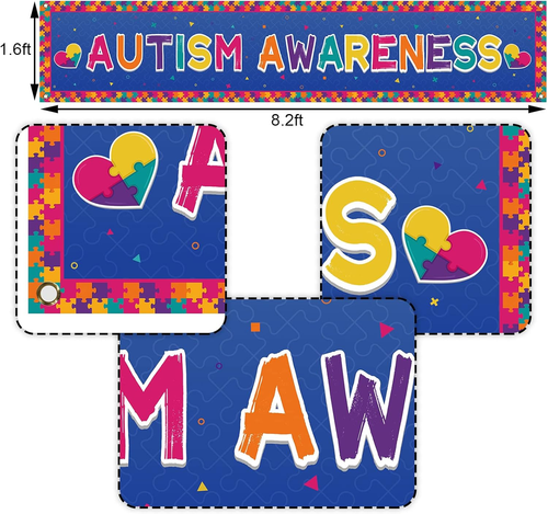 Autism Awareness Fence Banner Love Needs No Words April Decoration Puzzle Piece - Picture 3 of 12