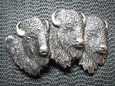 LARGE TRIPLE BUFFALO CUT OUT BELT BUCKLE VINTAGE RARE 1970s USA HEAVY 