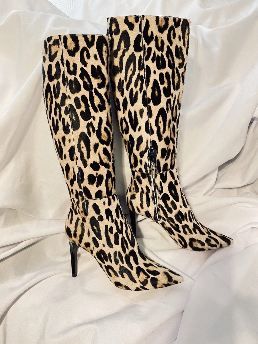 JIMMY CHOO Lyonise 85 Leopard Calf Hair Tall Boots Sz