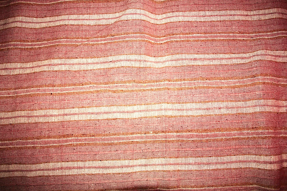 Coupons de tissus, coton épais, façon tissage Vieux rose et beige. Vintage. - Photo 2/3