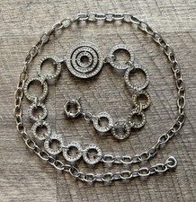 Silver Chain Link Womens Hip Belt Circle Jewel Adjustable 41" Length