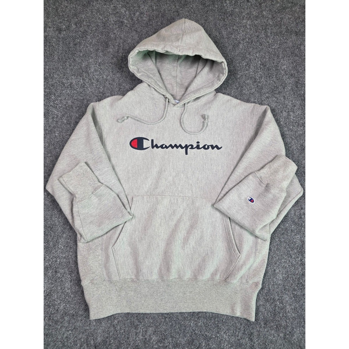 Champion Reverse Weave Hoodie Mens Medium Gray Script Logo 