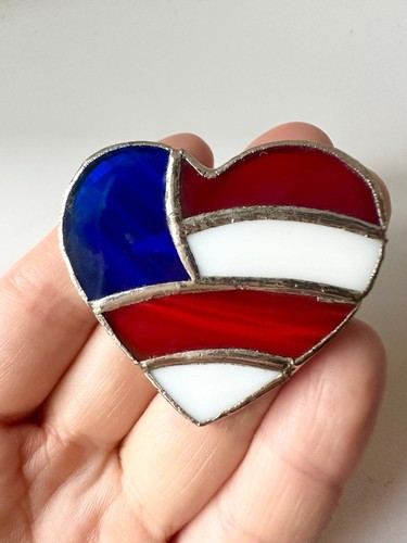 Pendentif broche coeur vitrail drapeau américain - Photo 1/5