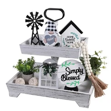 Best Eufrozy 11pcs Farmhouse Tiered Tray Decor Set Rustic Tier Decorations with