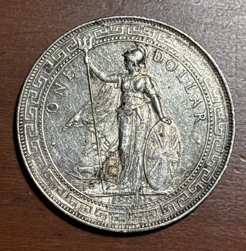 GREAT BRITAIN 1897 TRADE DOLLAR SILVER (scratches glue on obverse)