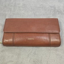 Fossil Logan RFID Flap Clutch Wallet Cognac Brown Leather Organizer SL7833